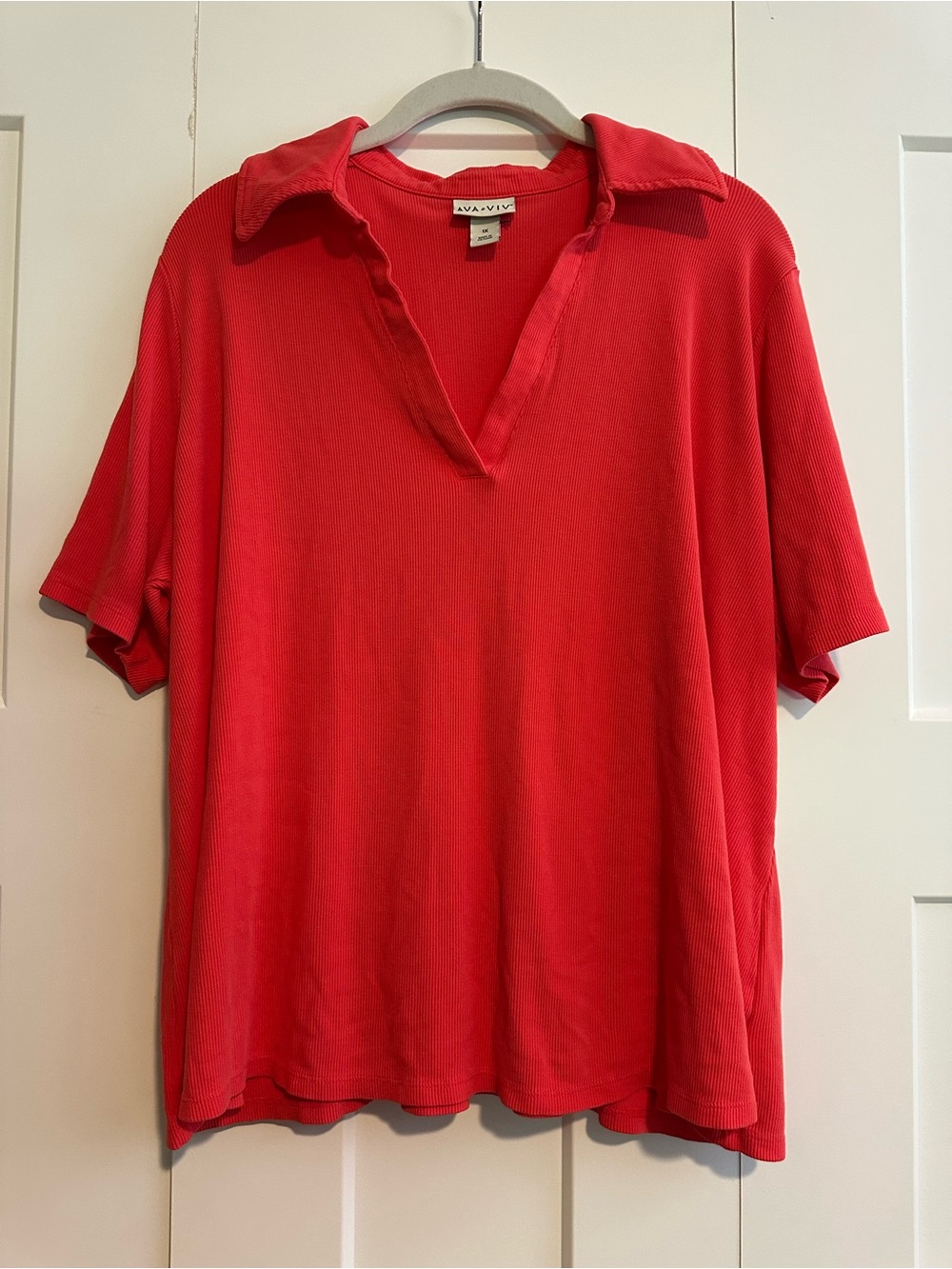 Ava & Viv Vibrant Red Polo-Style Short Sleeve Shirt